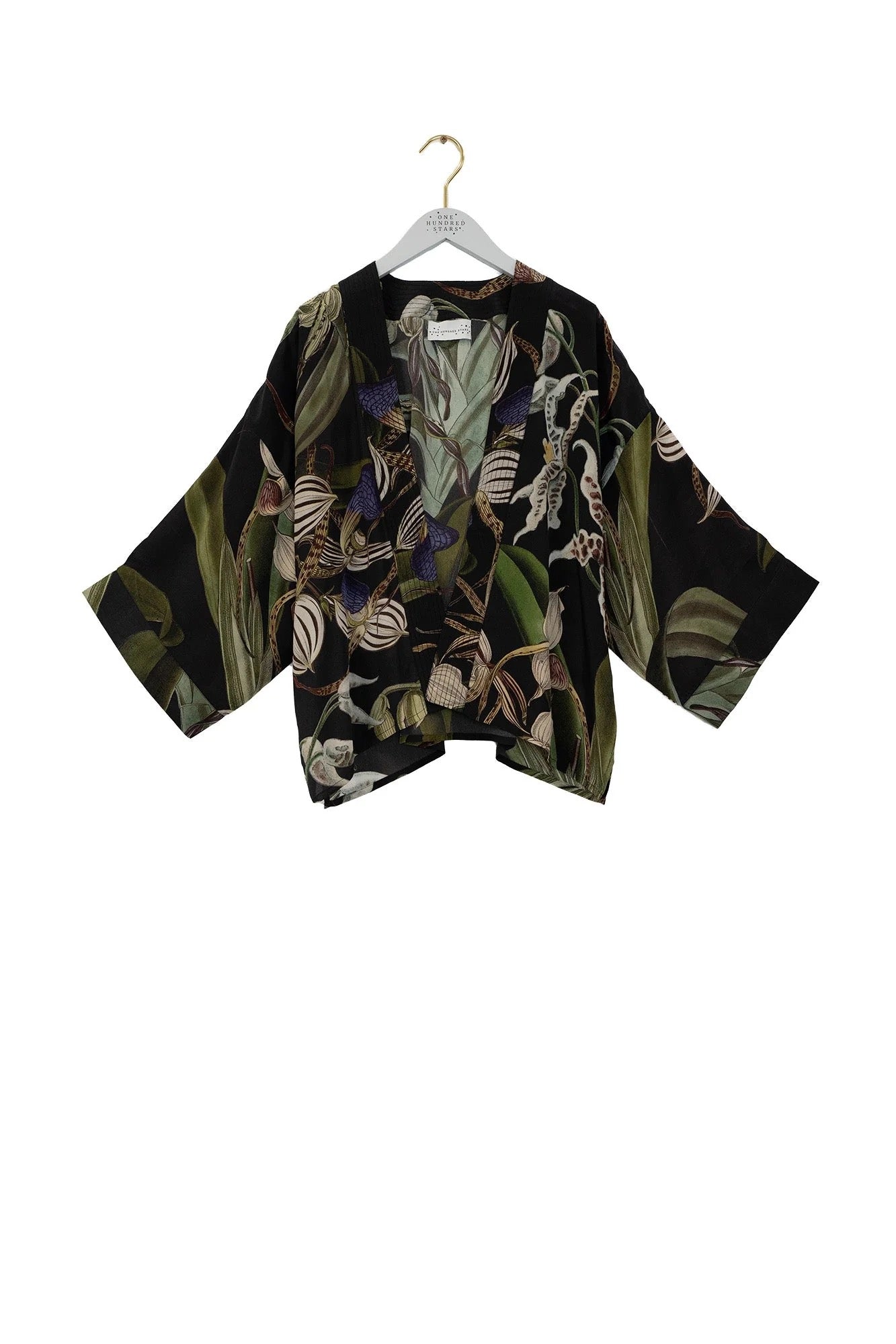One Hundred Stars Kimono Crepe Orchid Black