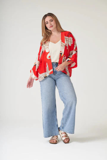 One Hundred Stars Kimono Stork Scarlet