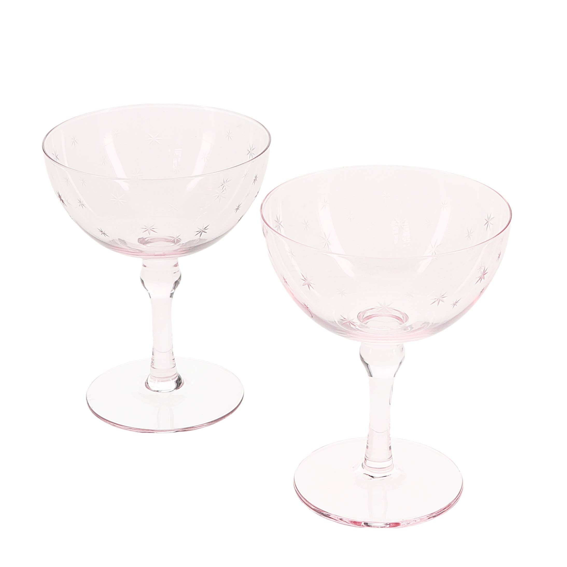Pink Etched Star Coupe Glasses