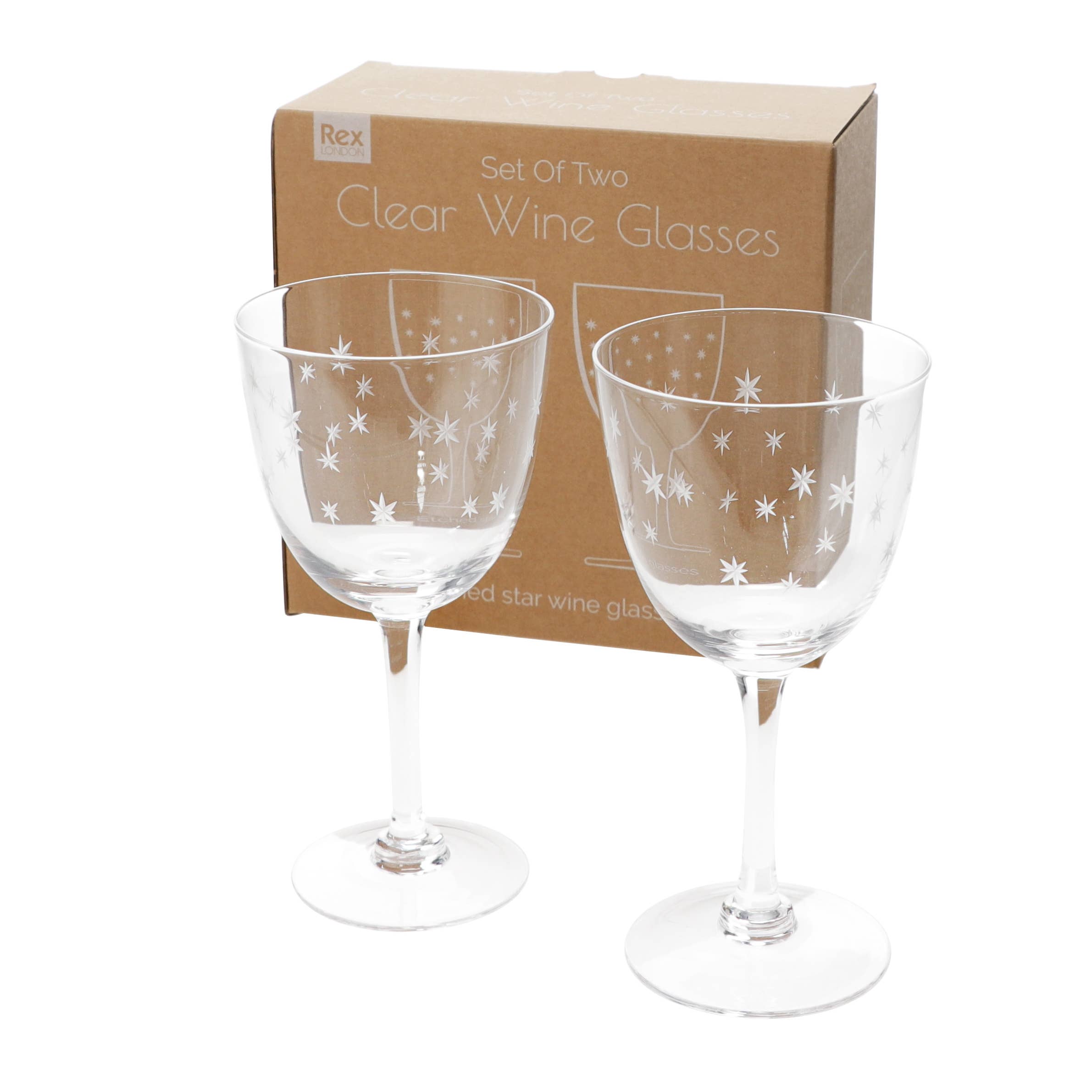 Pair of Etched Star Wine Glasses