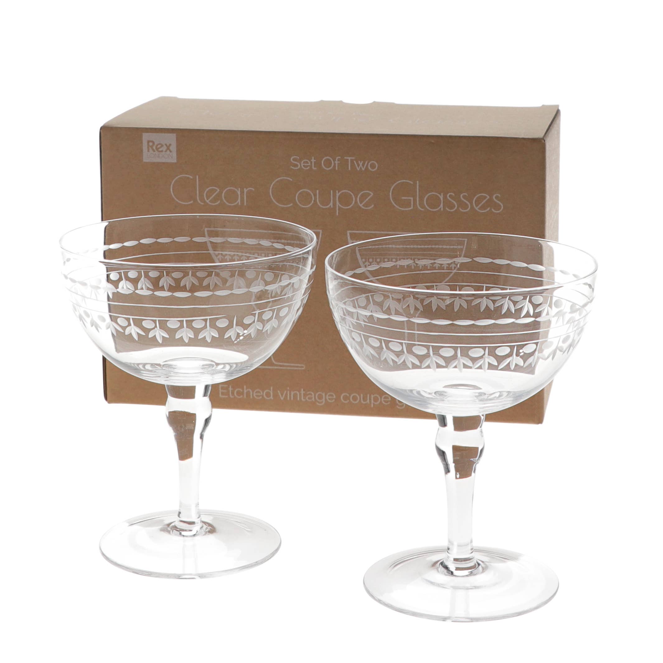 Pair of Vintage Etched Coupe Glasses