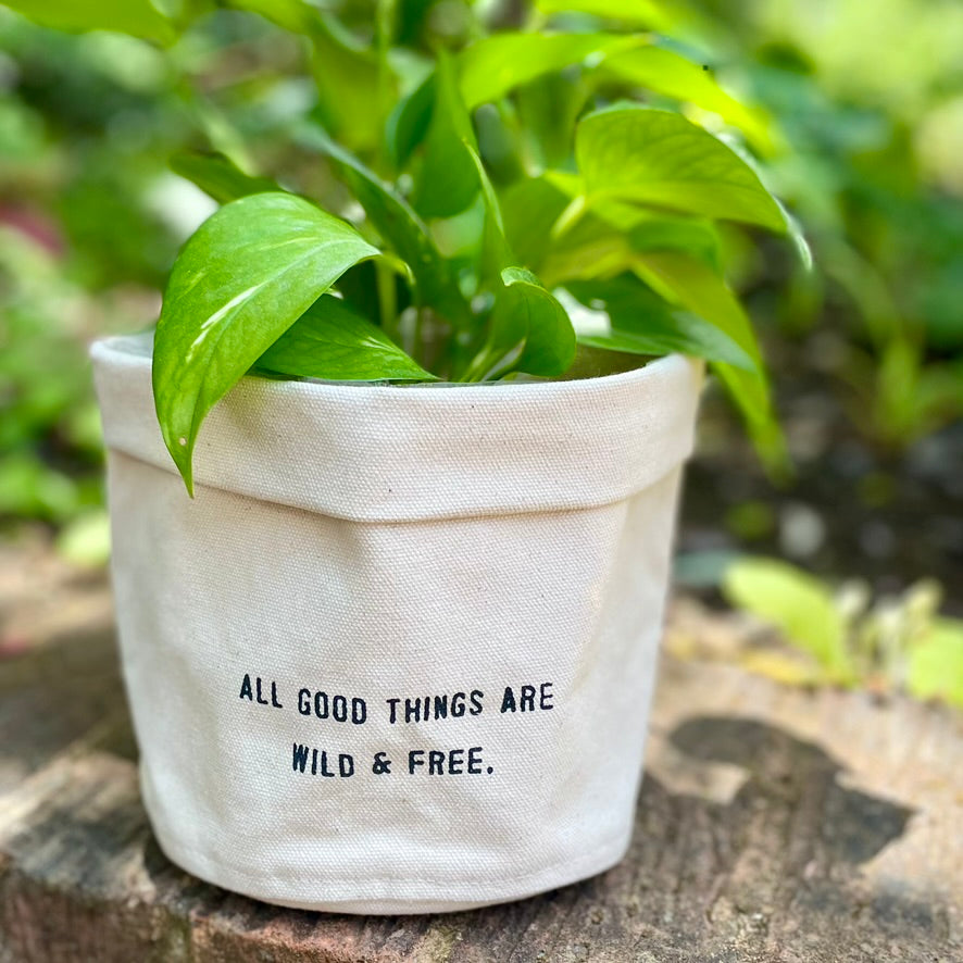 "All Good Things Are Wild And Free" Canvas Plant Pot Holder