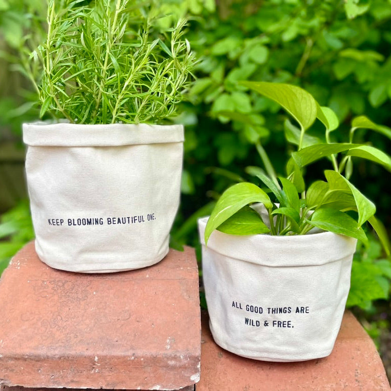 "All Good Things Are Wild And Free" Canvas Plant Pot Holder