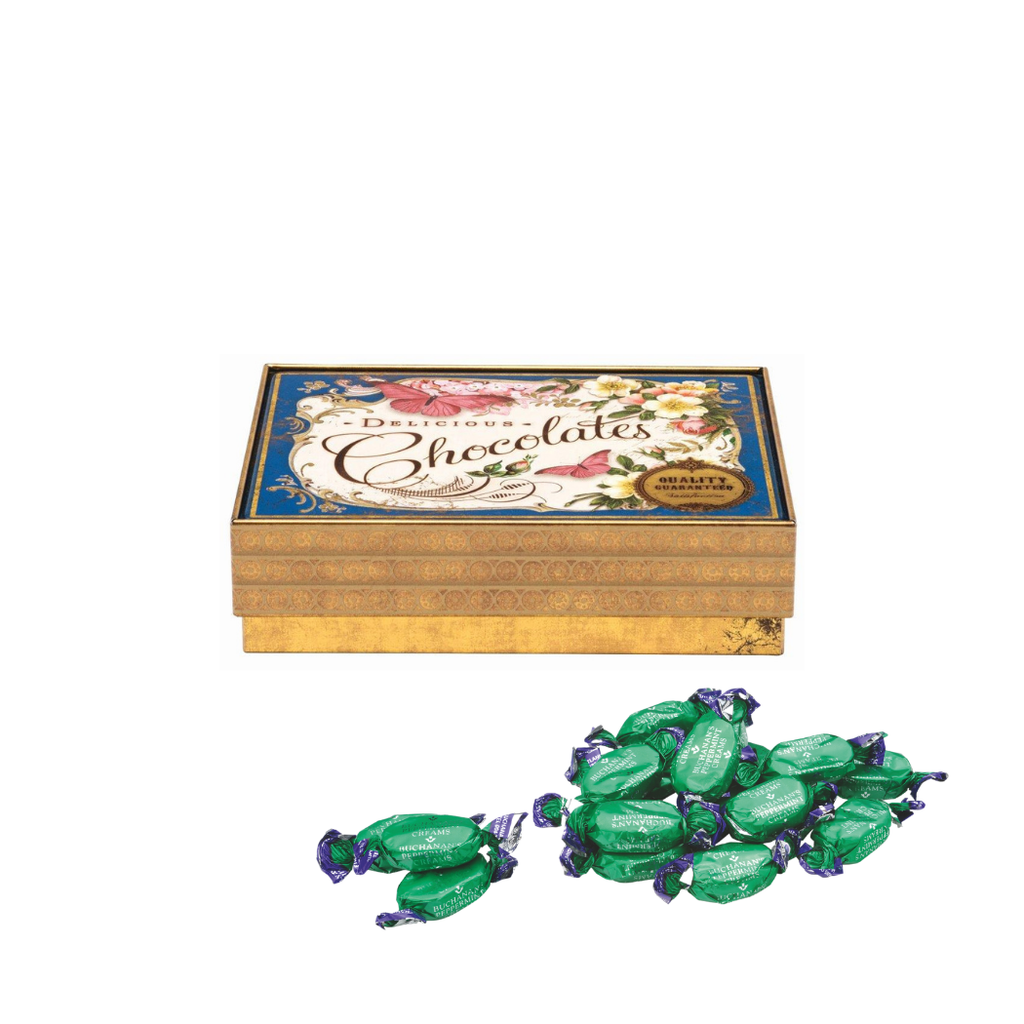 Nostalgia Blue Chocolate Tin ~ Peppermint Creams