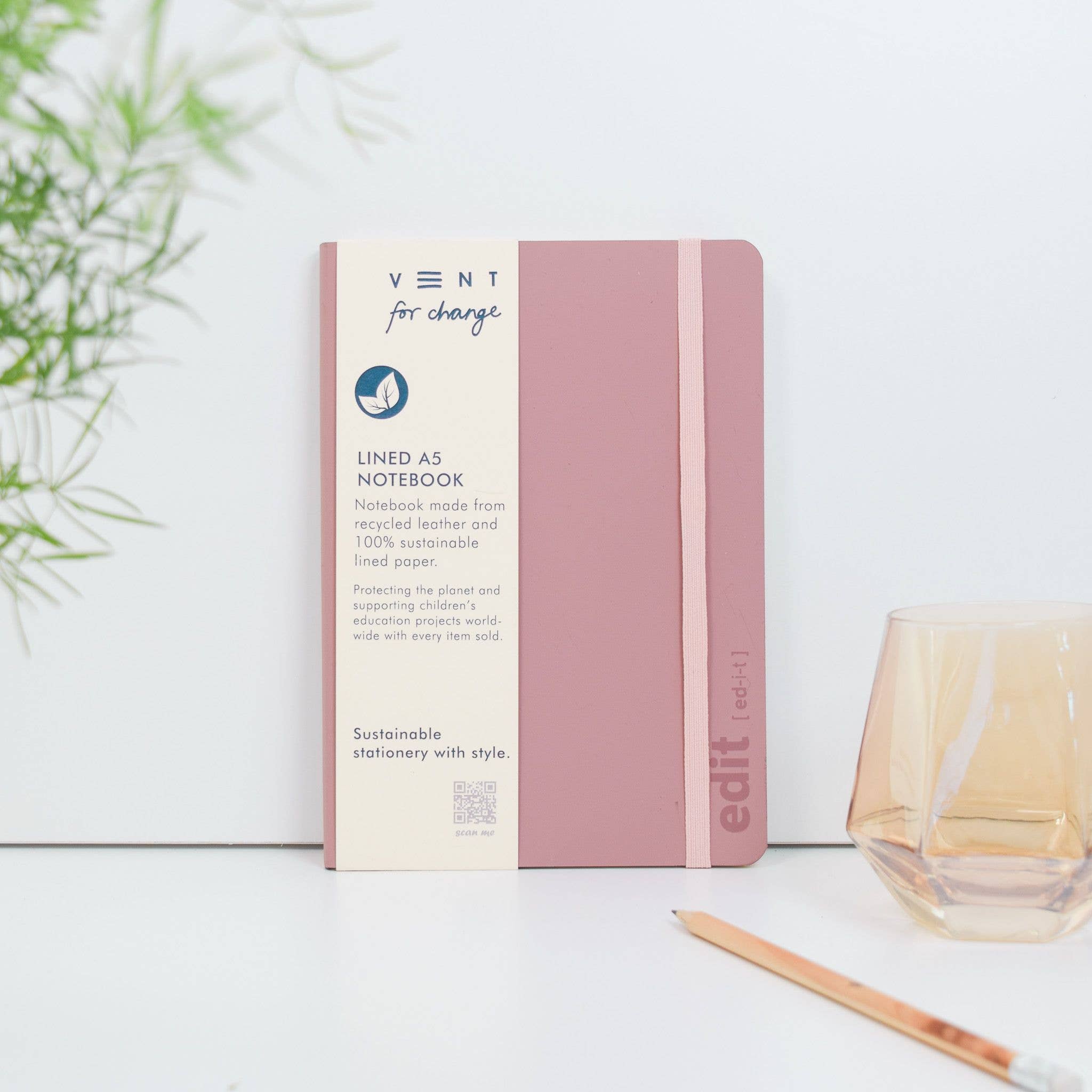 Vent Recycled Leather A5 Notebook EDIT Edition ~ Powder Pink