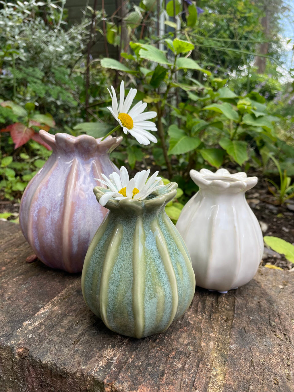 Poppy Head Vases Green