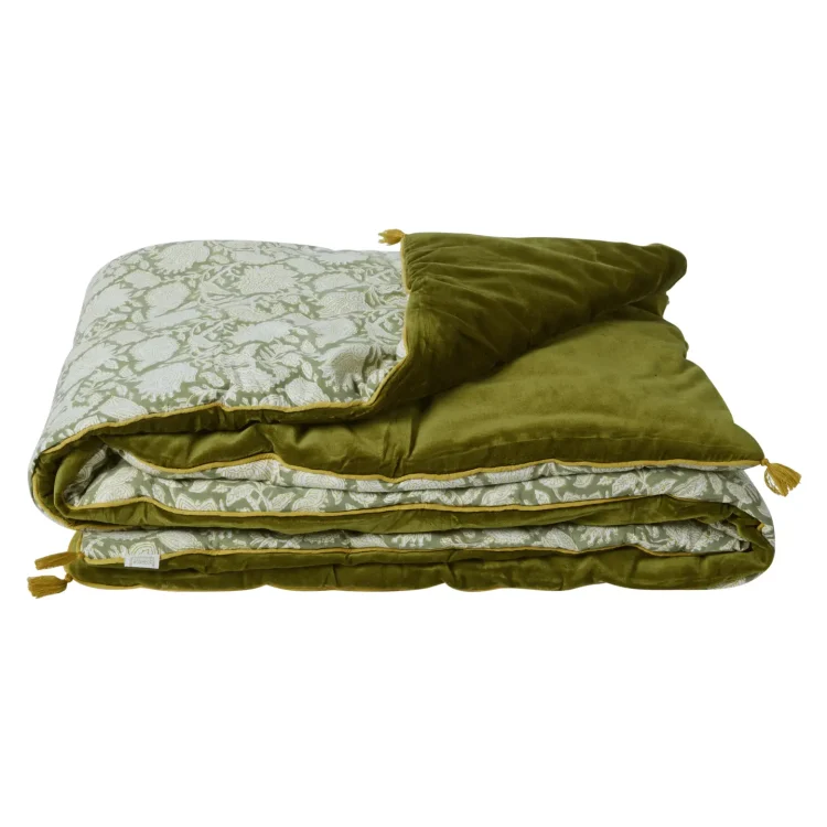 Chandra Khaki Floral and Velvet Printed Sofa Pad